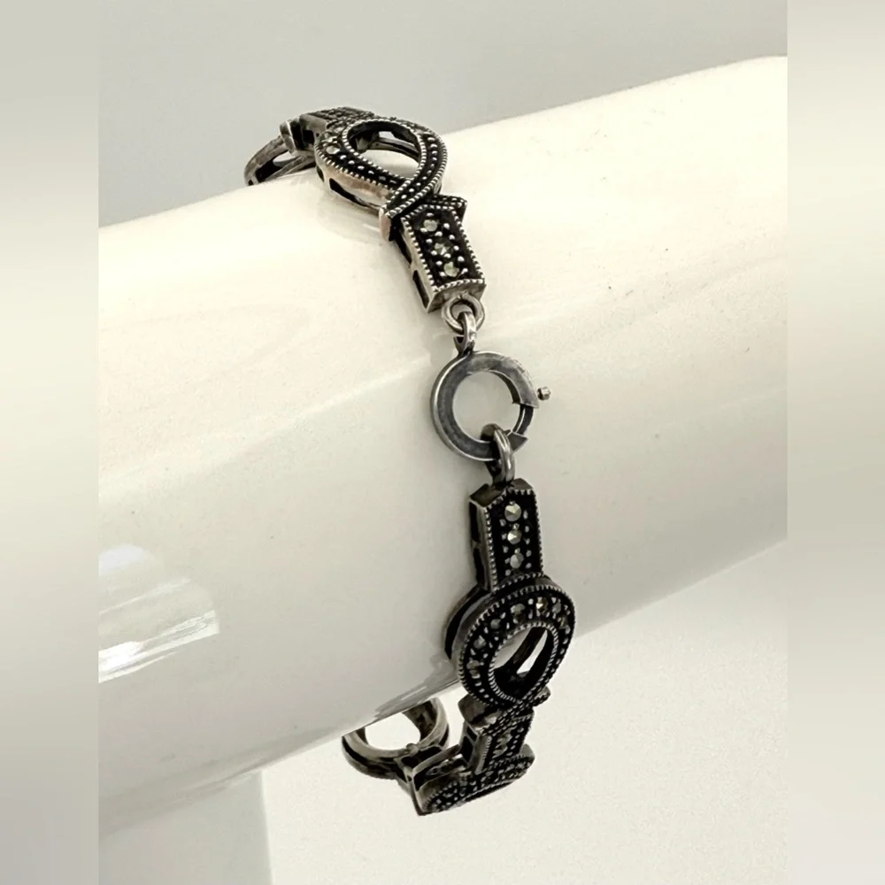 Judith Jack Sterling Silver Marcasite Ribbon Bow Link Bracelet